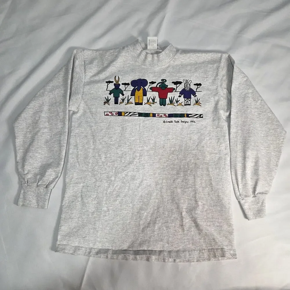 Vintage Small Talk Designs 1992 Unisex‎ Heather Gray Long Sleeve T-Shirt